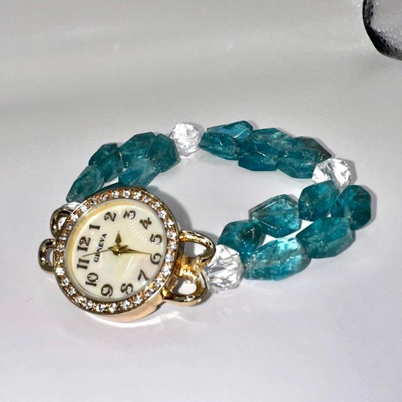 Blue Apatite Stretch Rhinestone Watch Bracelet Geneva - Picture 8 of 8